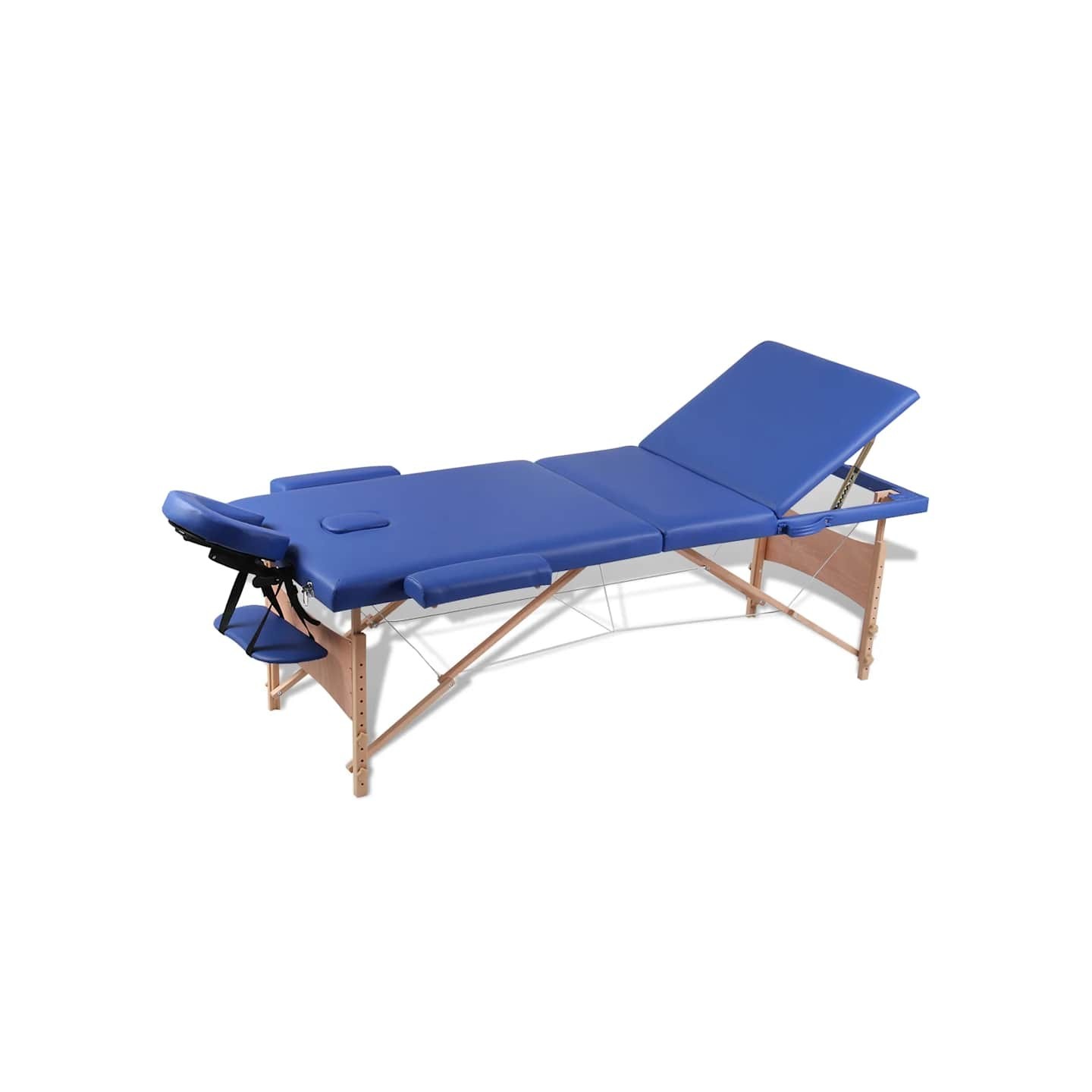 Table pliable de massage Bleu 3 zones avec cadre en bois