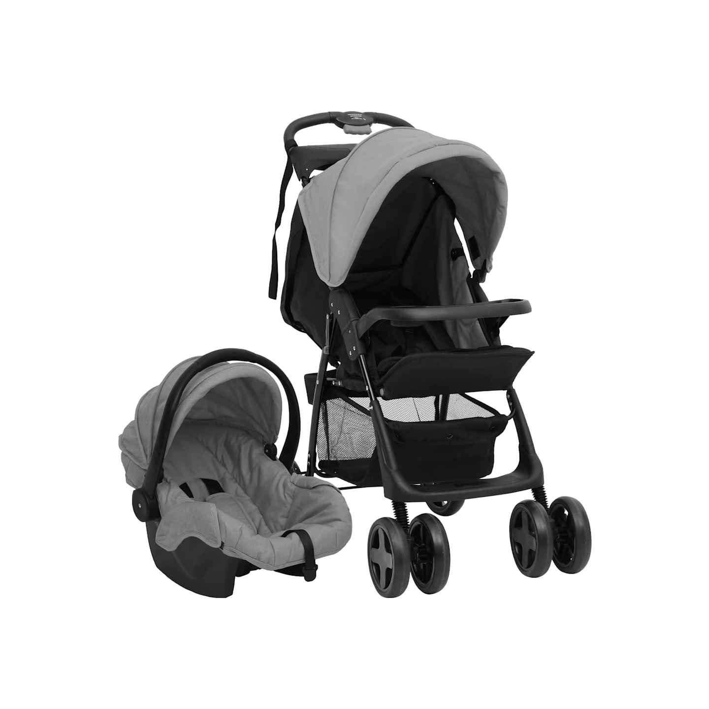 Poussette pour bébé 3-en-1 Gris clair et noir Acier