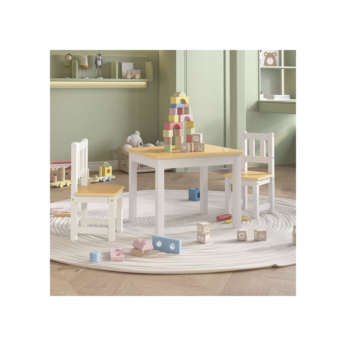 Ensemble de table et chaises pour enfants 3 pcs Blanc et beige