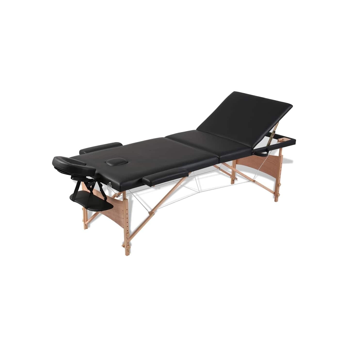 Table de massage pliable Noir 3 zones avec cadre en bois
