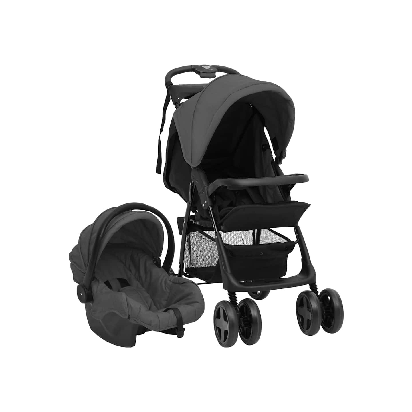 Poussette pour bébé 3-en-1 Gris foncé et noir Acier