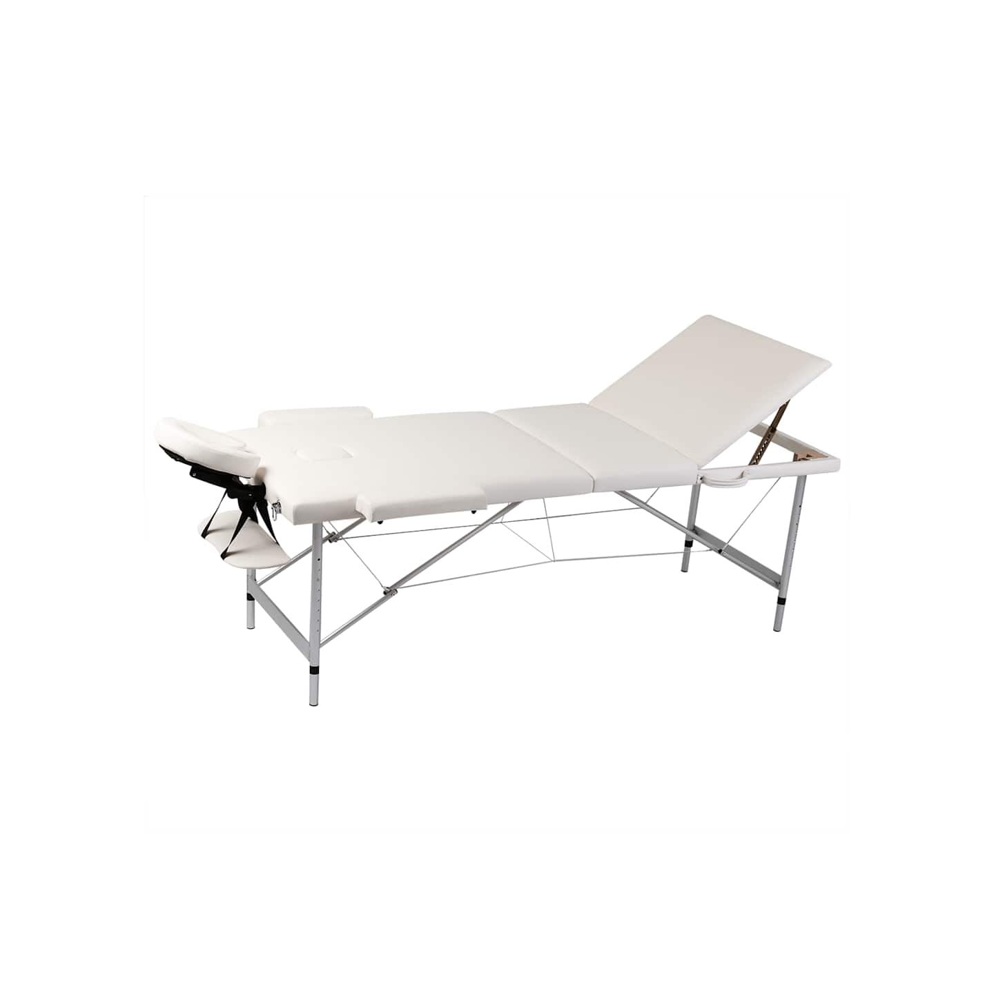 Table pliable de massage Blanc crème 3 zones cadre en aluminium