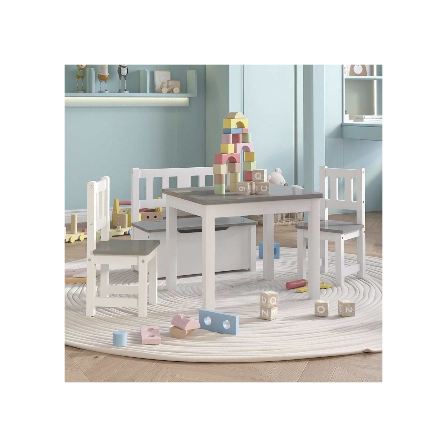Ensemble de table et chaises enfants 4 pcs Blanc et gris MDF