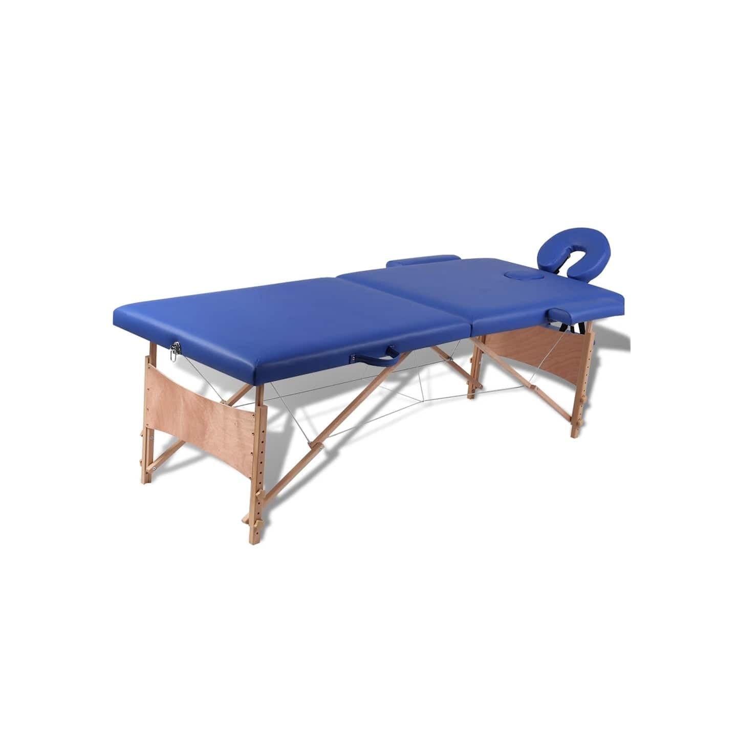 Table de massage pliable Bleu 2 zones avec cadre en bois