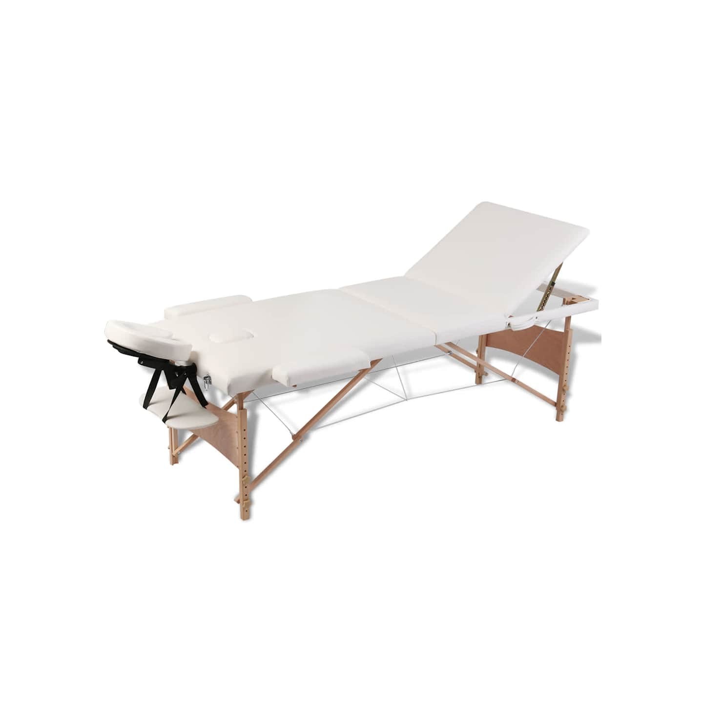 Table de massage pliable Blanc crème 3 zones avec cadre en bois