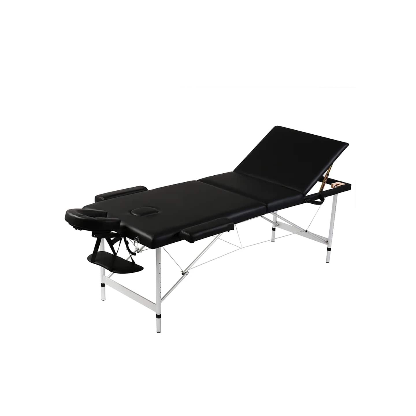 Table pliable de massage Noir 3 zones avec cadre en aluminium