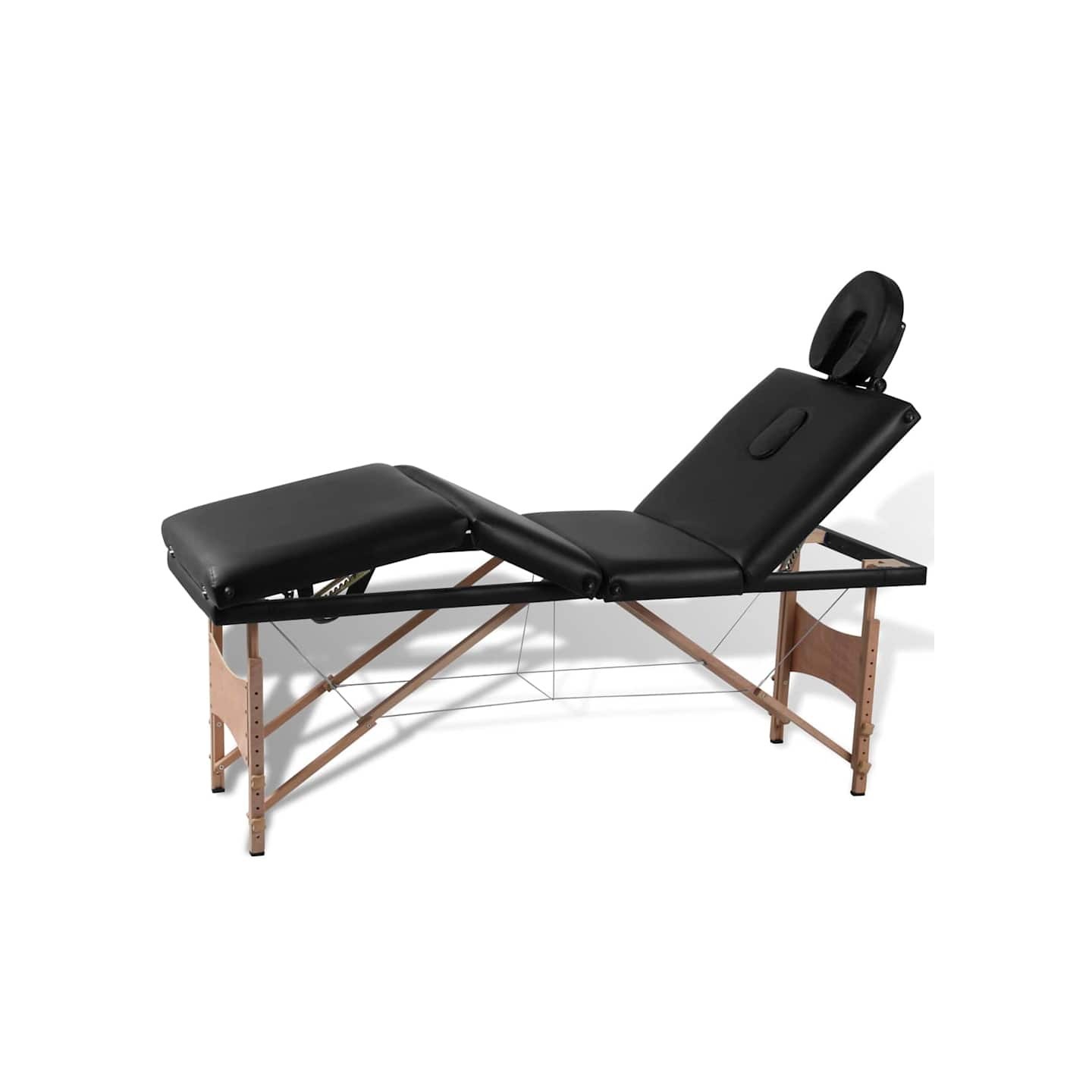 Table de massage pliable Noir 4 zones avec cadre en bois