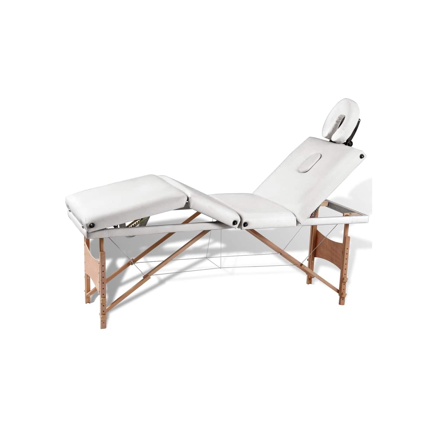 Table de massage pliable Blanc crème 4 zones avec cadre en bois