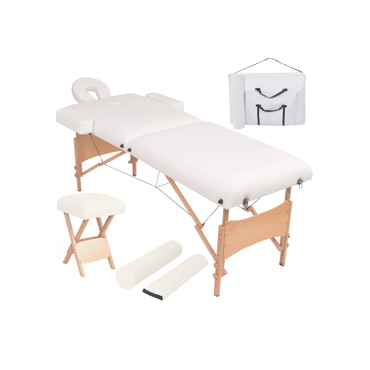 Table de massage pliable et tabouret 10 cm d'épaisseur Blanc