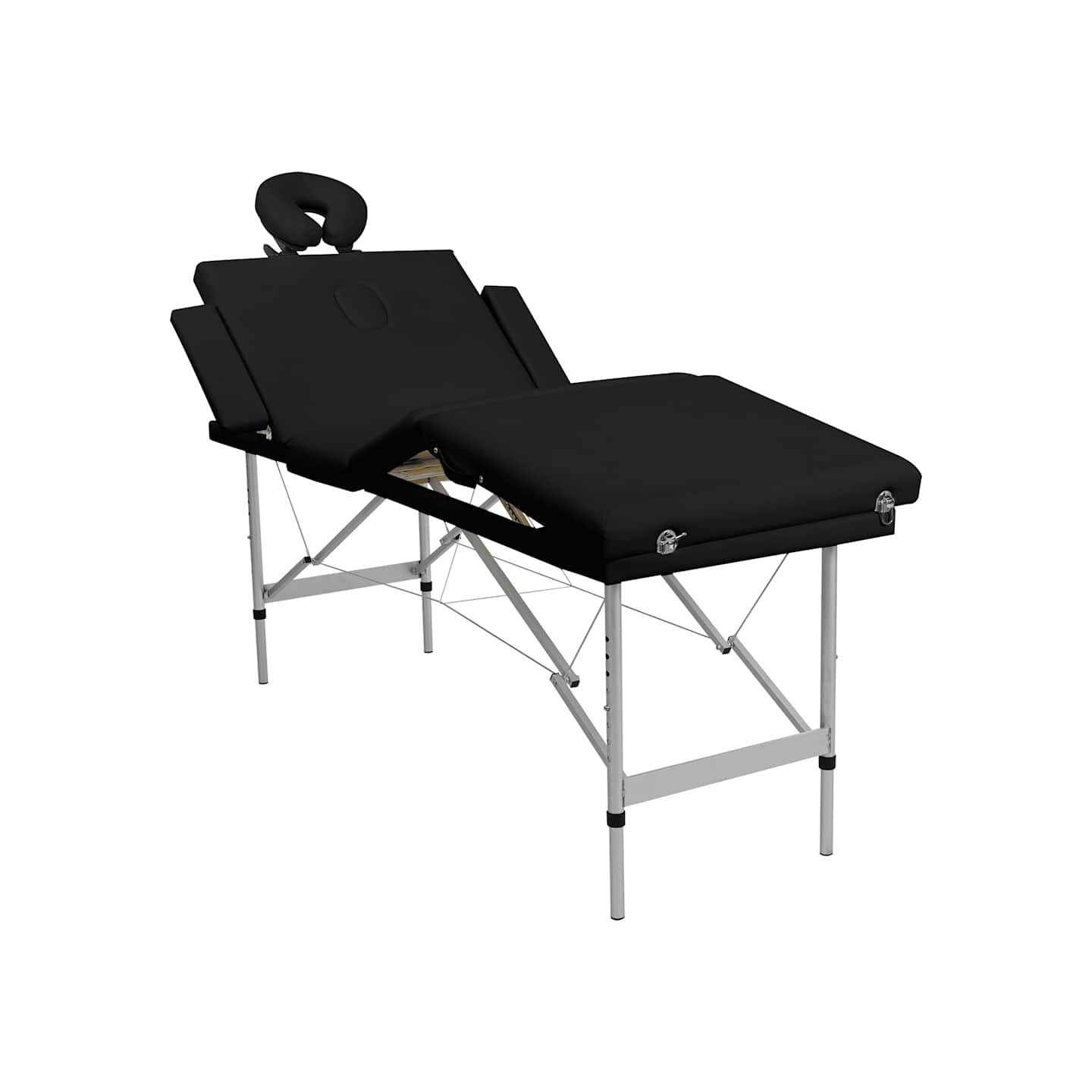 Table de massage pliable Noir 4 zones avec cadre en aluminium