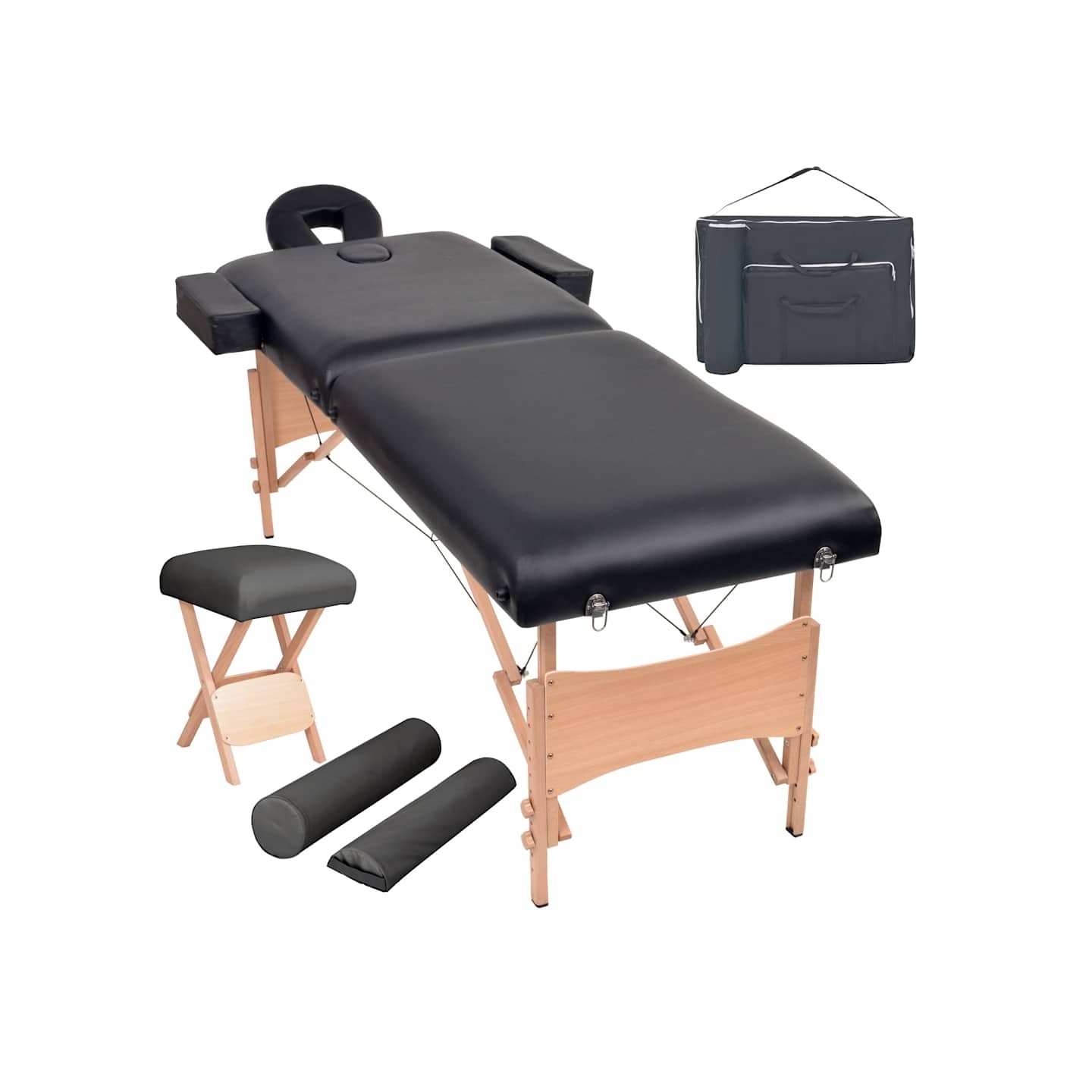 Table de massage pliable et tabouret 10 cm d'épaisseur Noir