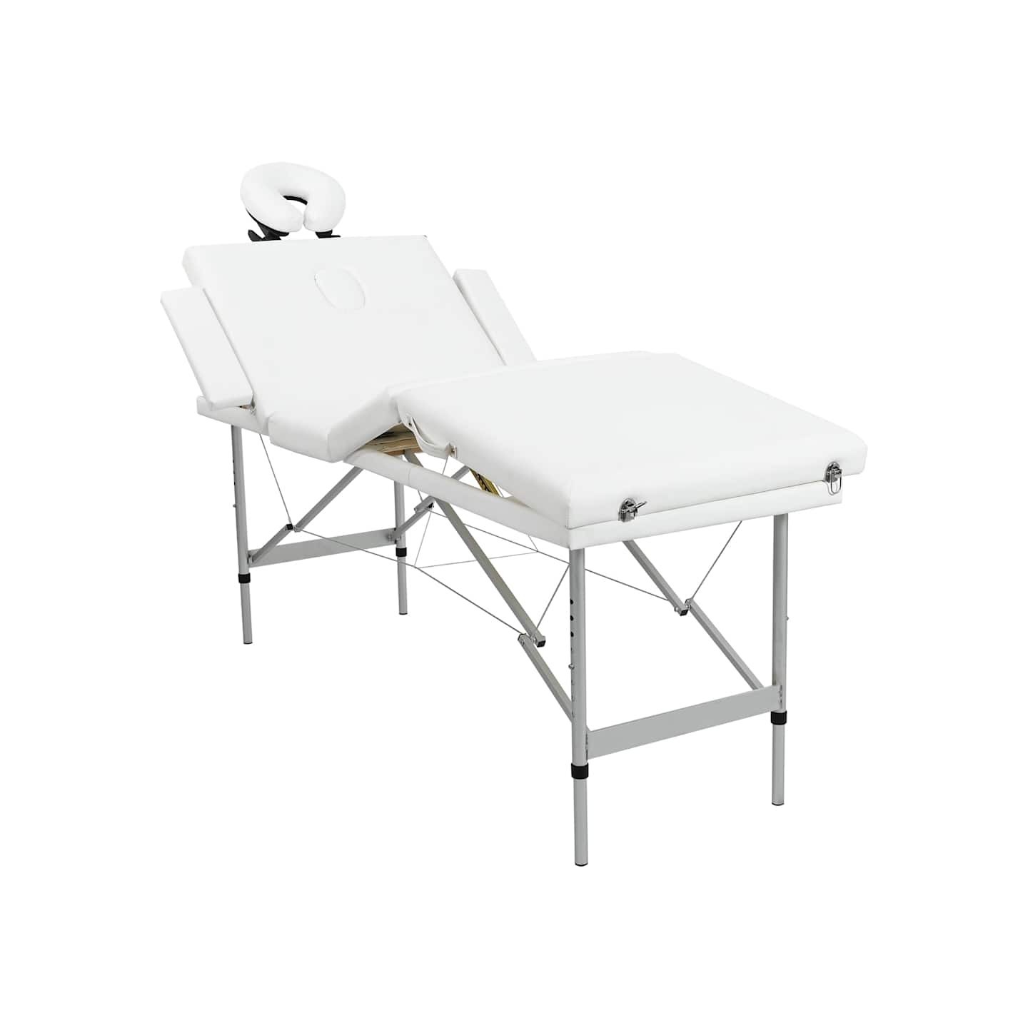 Table pliable de massage Blanc crème 4 zones au cadre aluminium