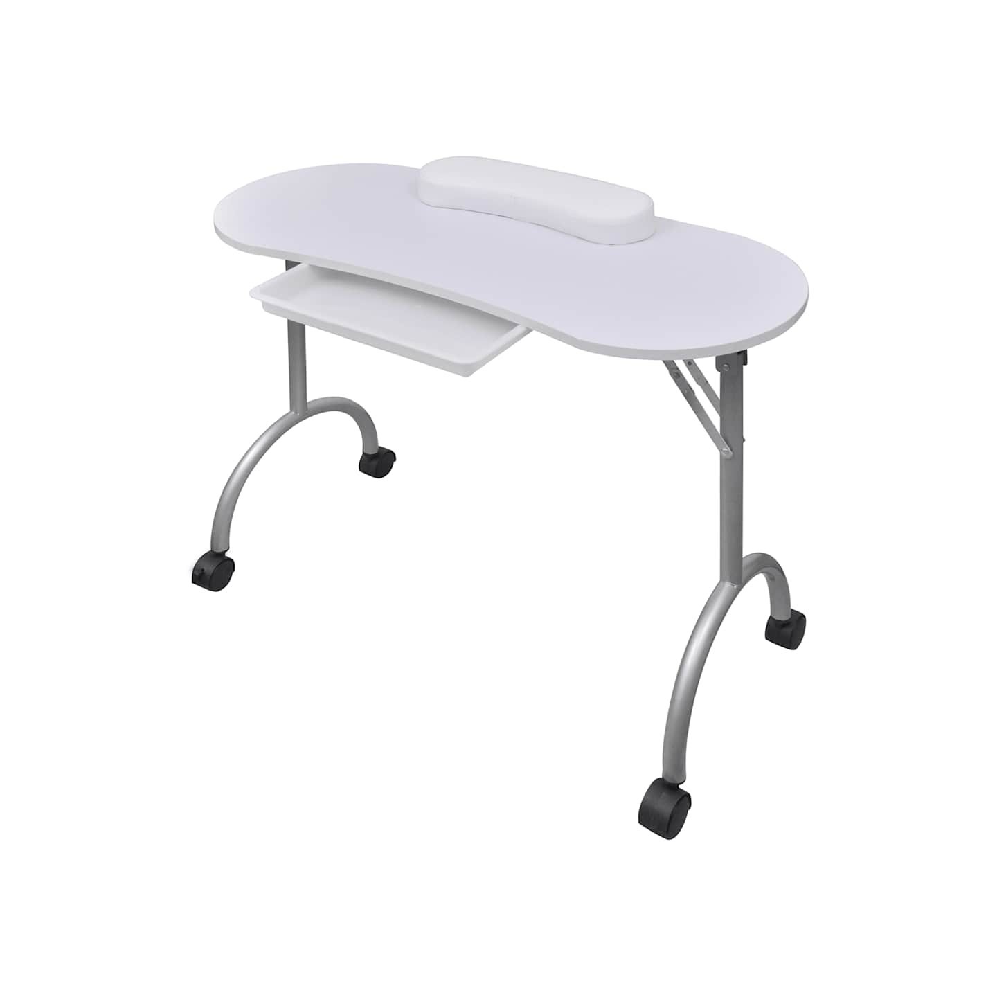 Table à manucure pliable avec roulettes Blanc