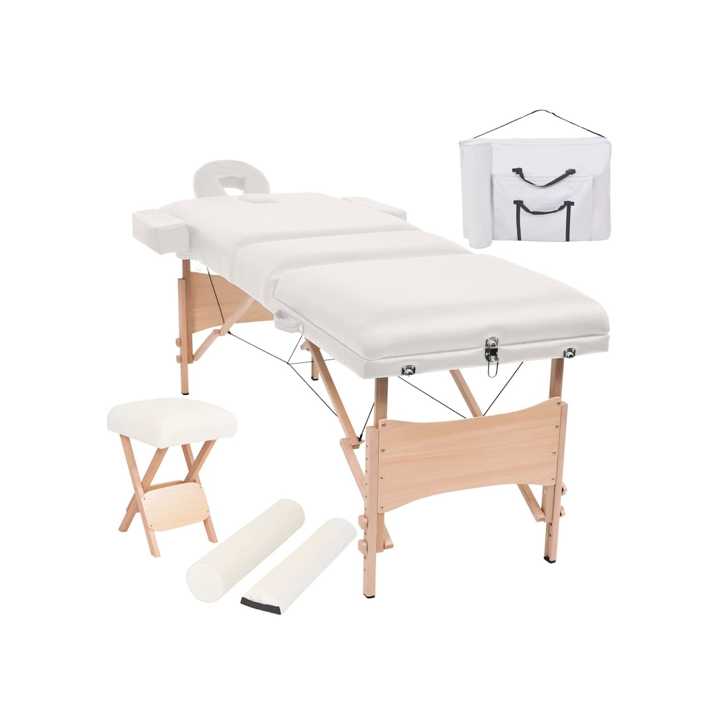 Table de massage pliable et tabouret 10 cm d'épaisseur Blanc