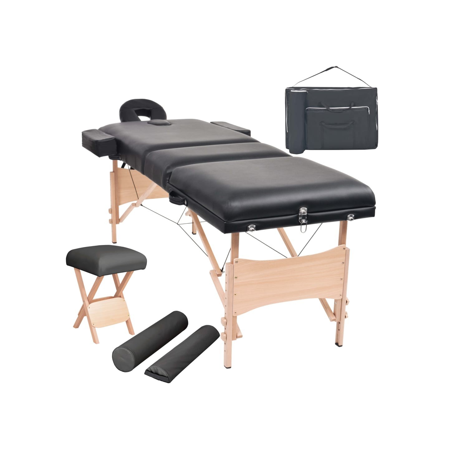Table de massage pliable et tabouret 10 cm d'épaisseur Noir