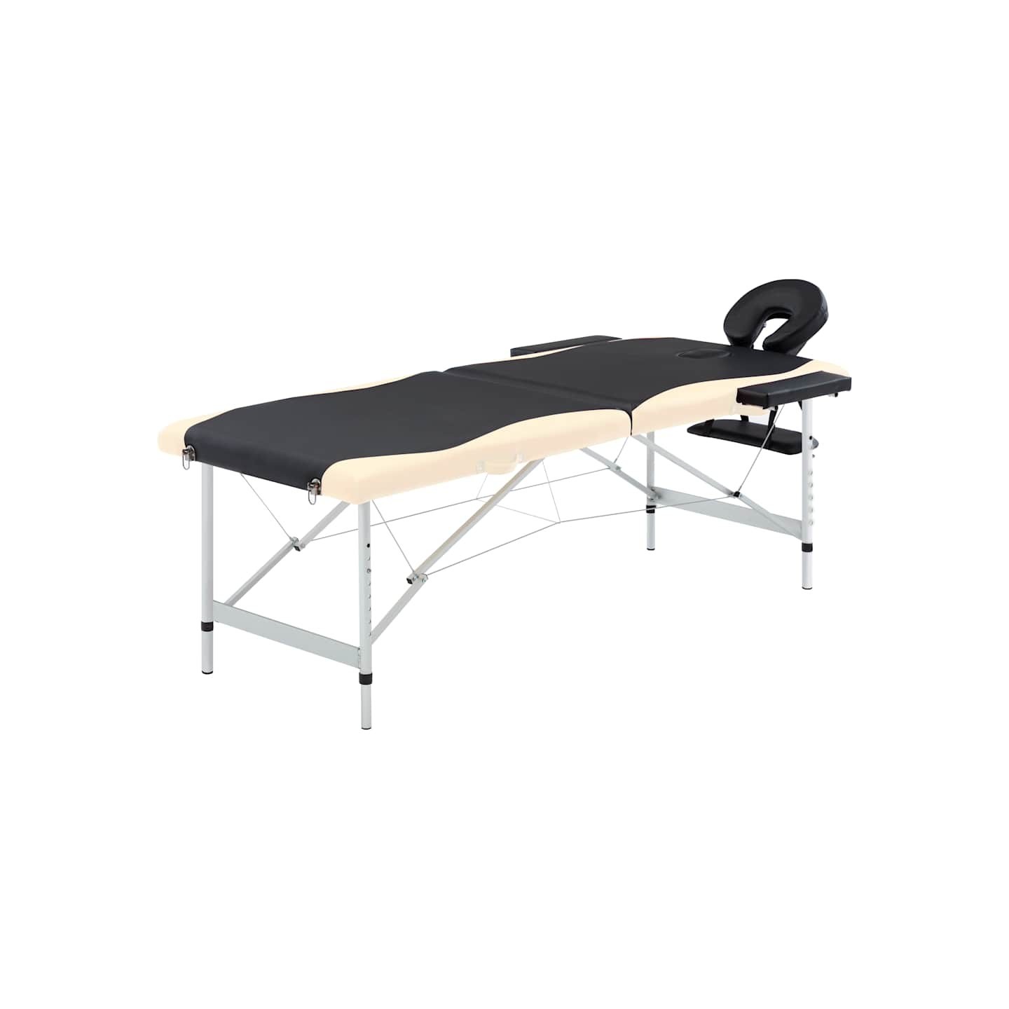 Table de massage pliable 2 zones Aluminium Noir et beige