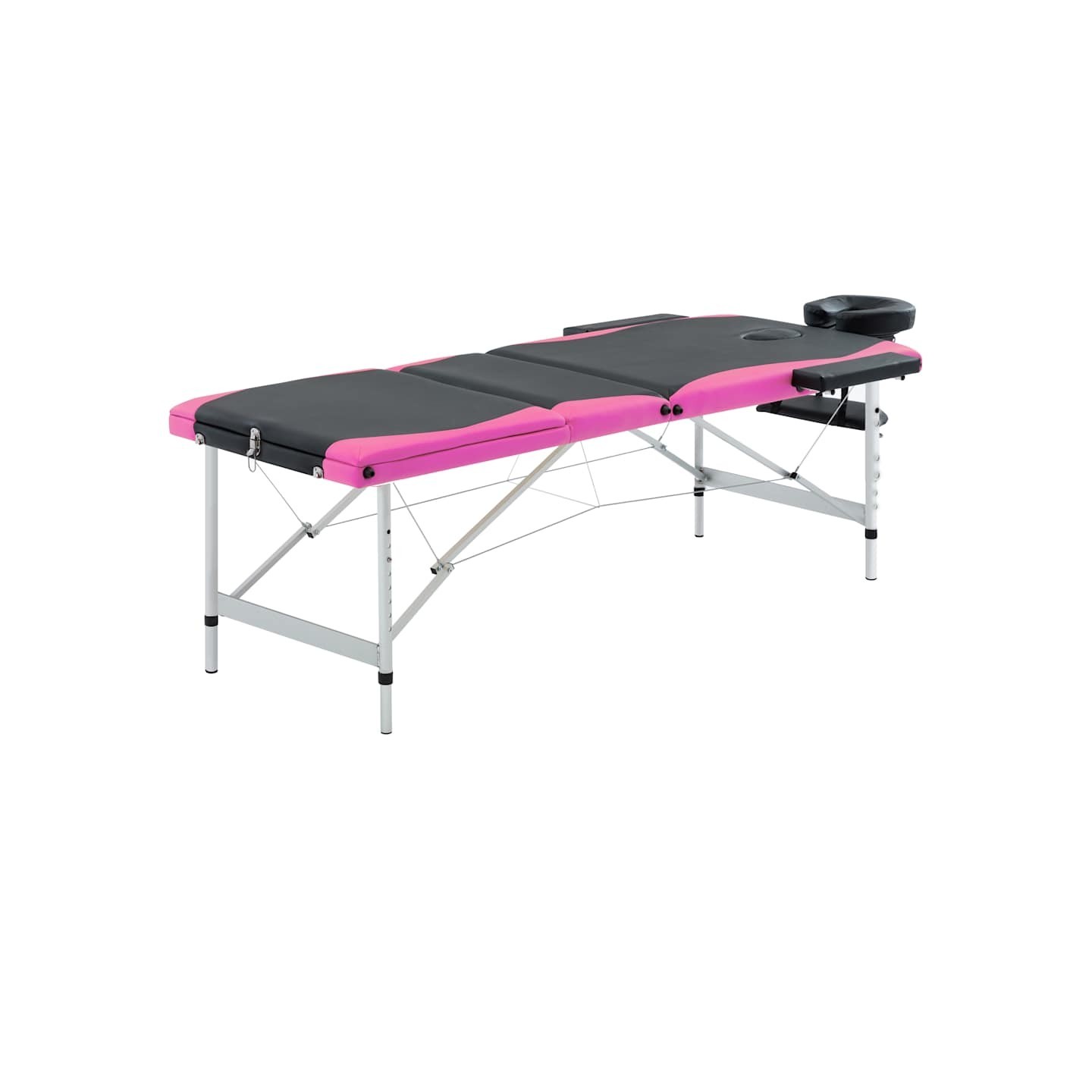 Table de massage pliable 3 zones Aluminium Noir et rose