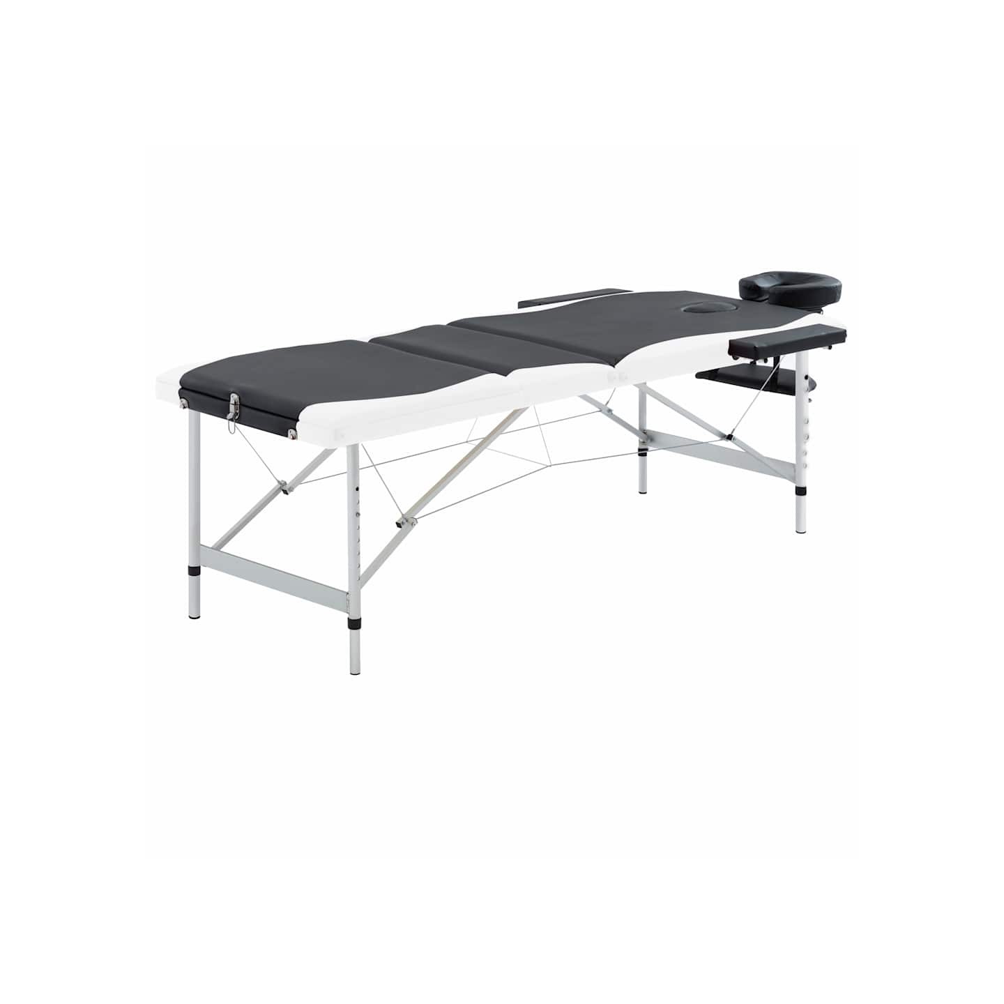 Table de massage pliable 3 zones Aluminium Noir et blanc