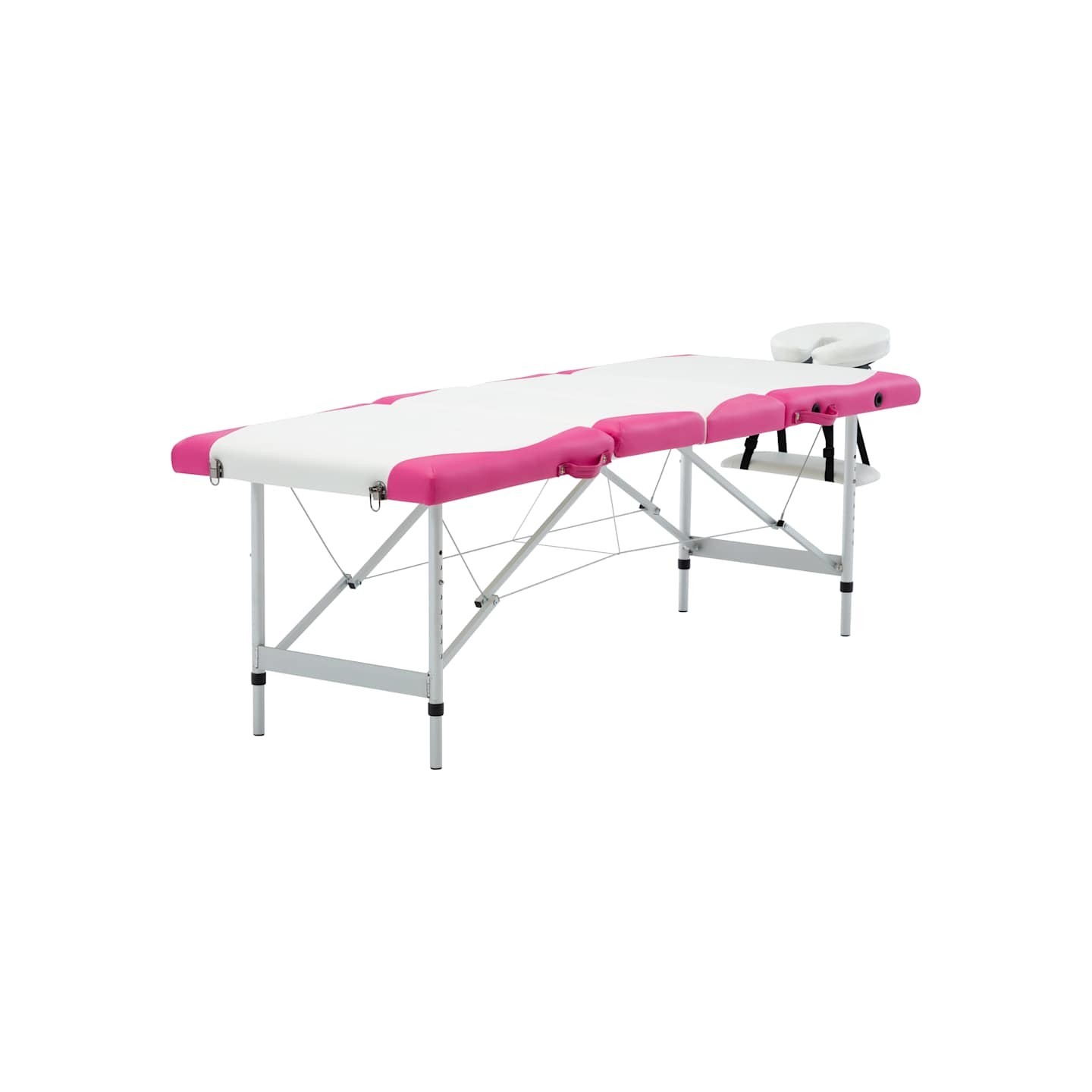 Table de massage pliable 4 zones Aluminium Blanc et rose