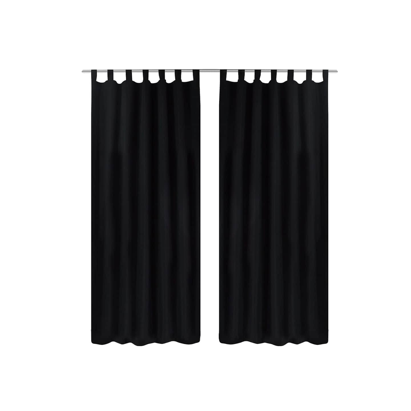 2 pcs Rideau à Passant Micro Satin Noir 140 x 225 cm
