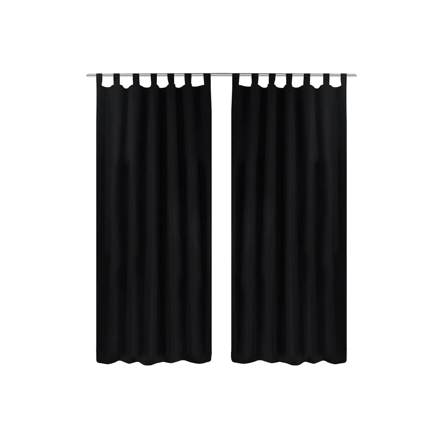 2 pcs Rideau à Passant Micro Satin Noir 140 x 245 cm