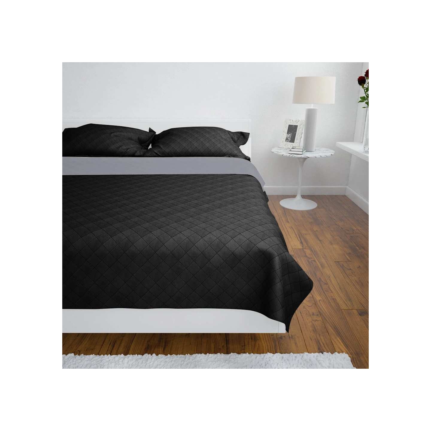 Couvre-lit à double face matelassé Noir/Gris 220x240 cm