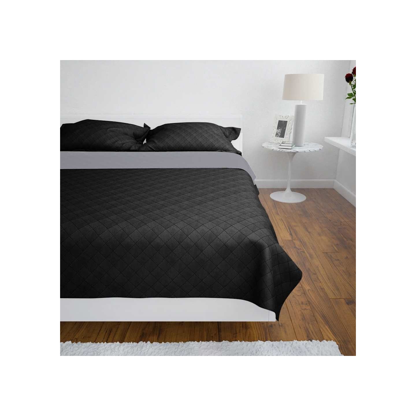 Couvre-lit à double face matelassé Noir/Gris 230x260 cm