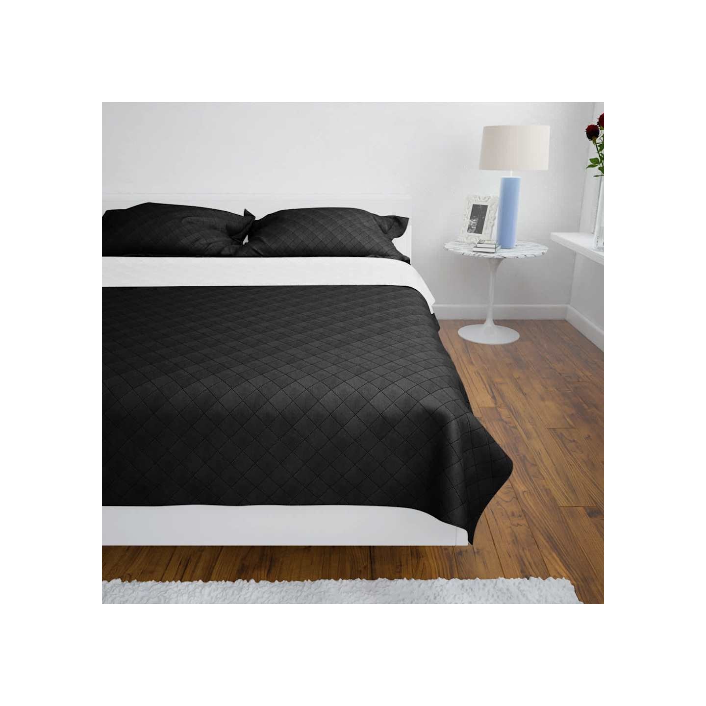Couvre-lit à double face matelassé Noir/Blanc 230x260 cm