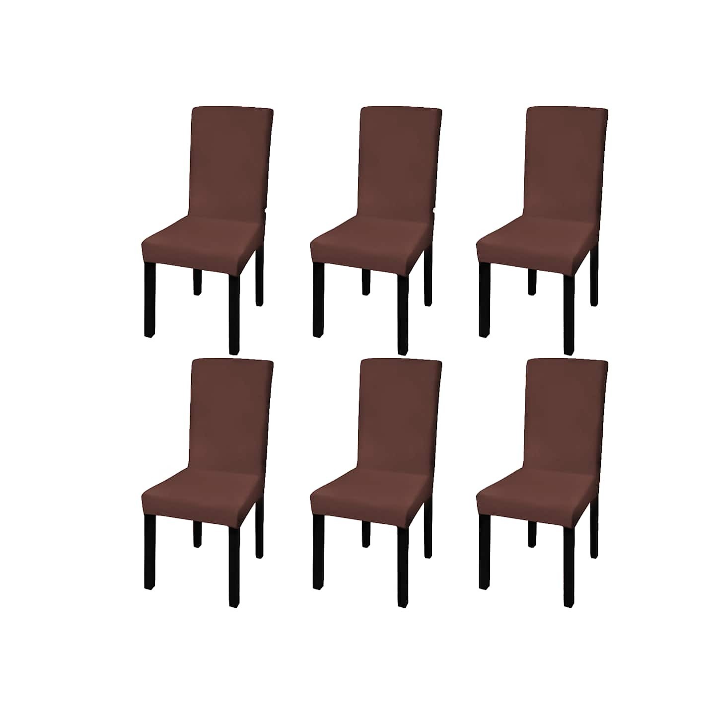 Housse de chaise droite extensible 6 pcs marron