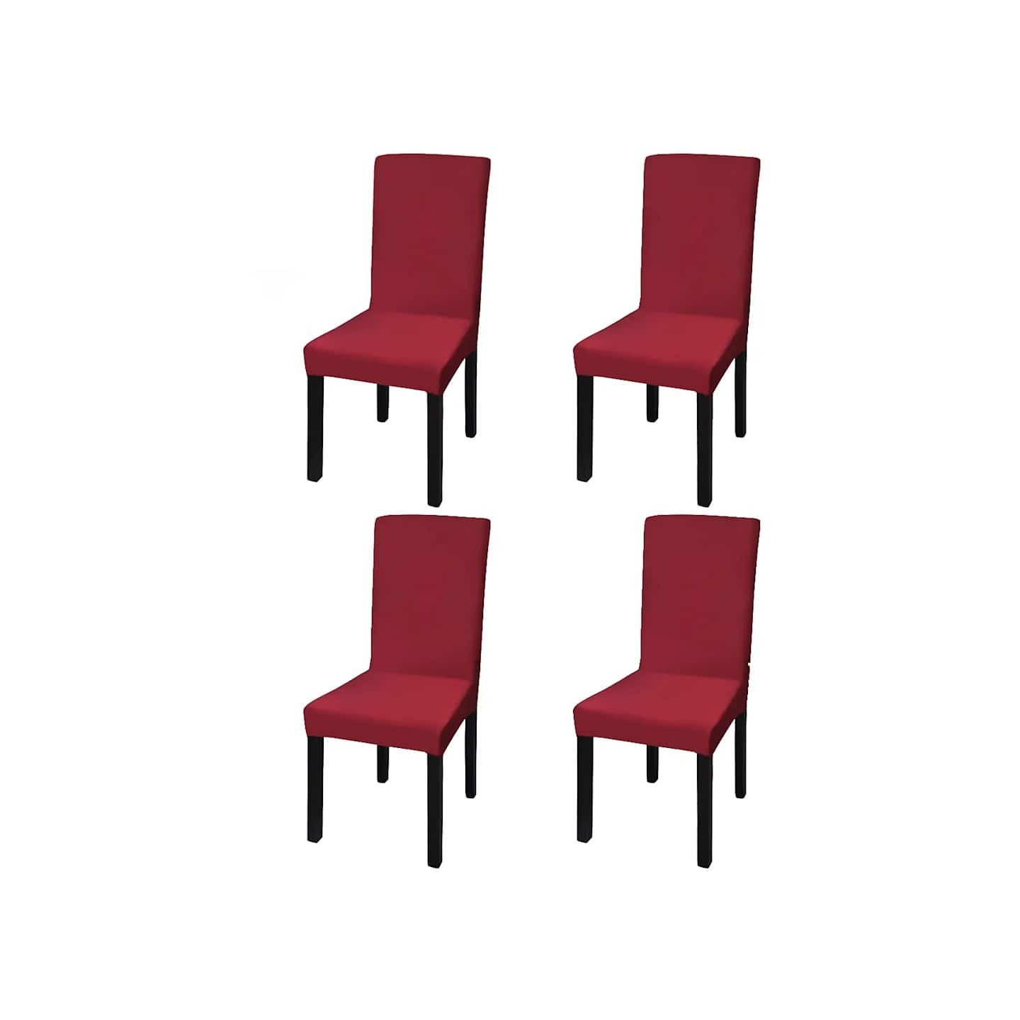 Housse de chaise droite extensible 4 pcs Bordeaux