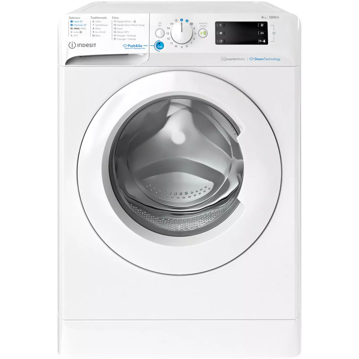 Lave-linge Indesit BWE8127XWVFR 8 kg Push&Go Steam | Nimestore