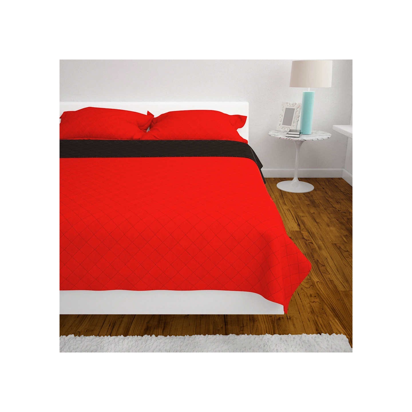 Couvre-lit matelassé double-face Rouge et noir 230x260 cm