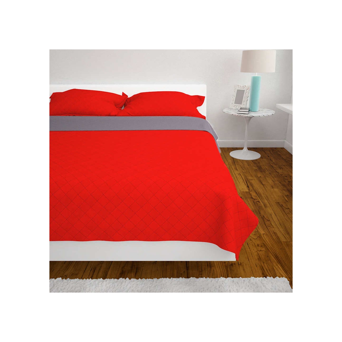 Couvre-lit matelassé double-face Rouge et gris 230x260 cm