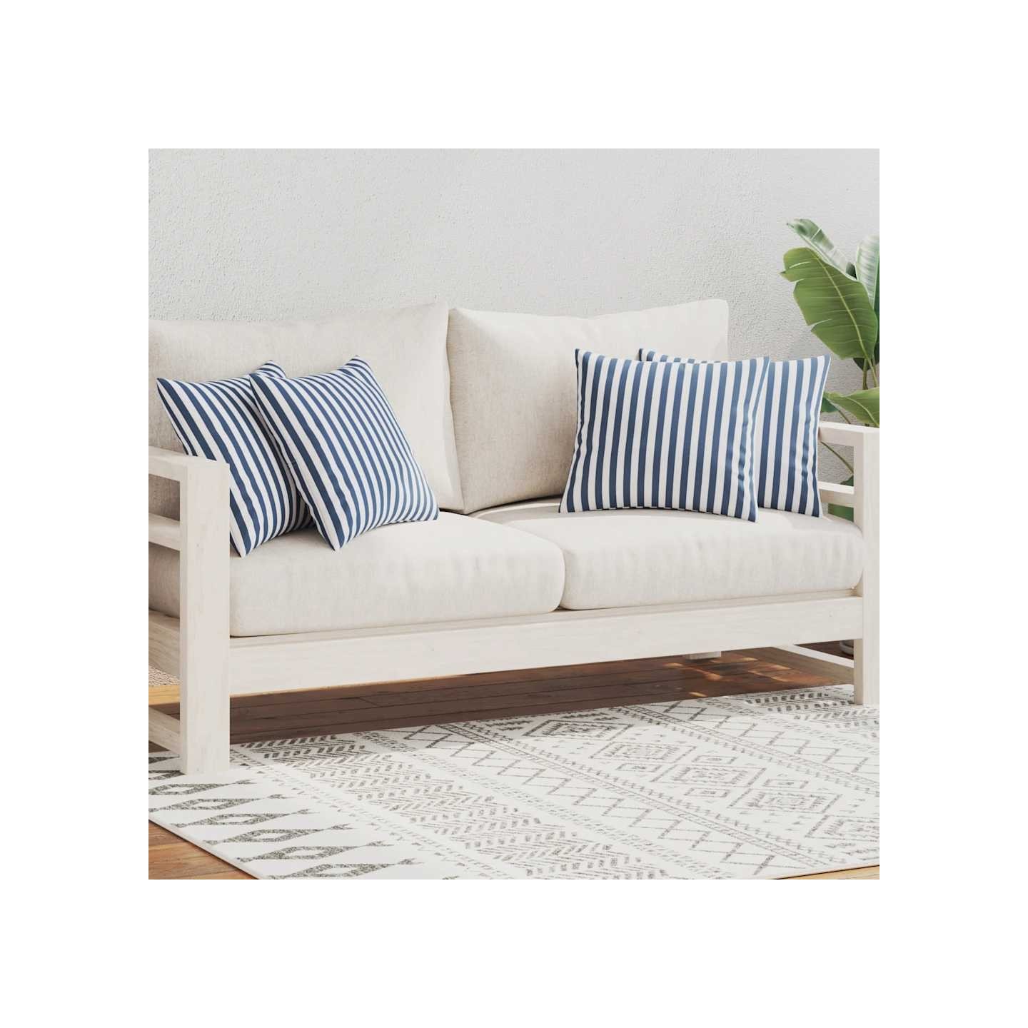 Oreiller d'extérieur lot de 4 Impression rayure 45 x 45 cm Bleu