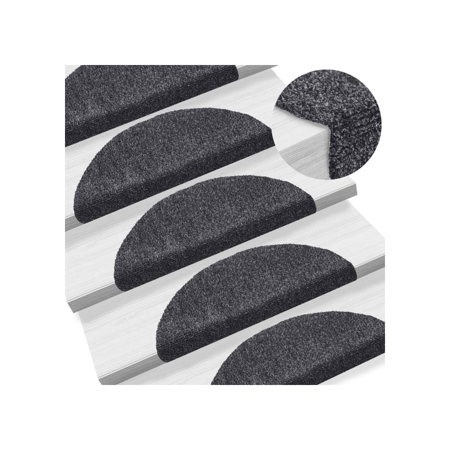 Tapis d'escalier autocollants 15 pièces 56x17x3 cm gris foncé