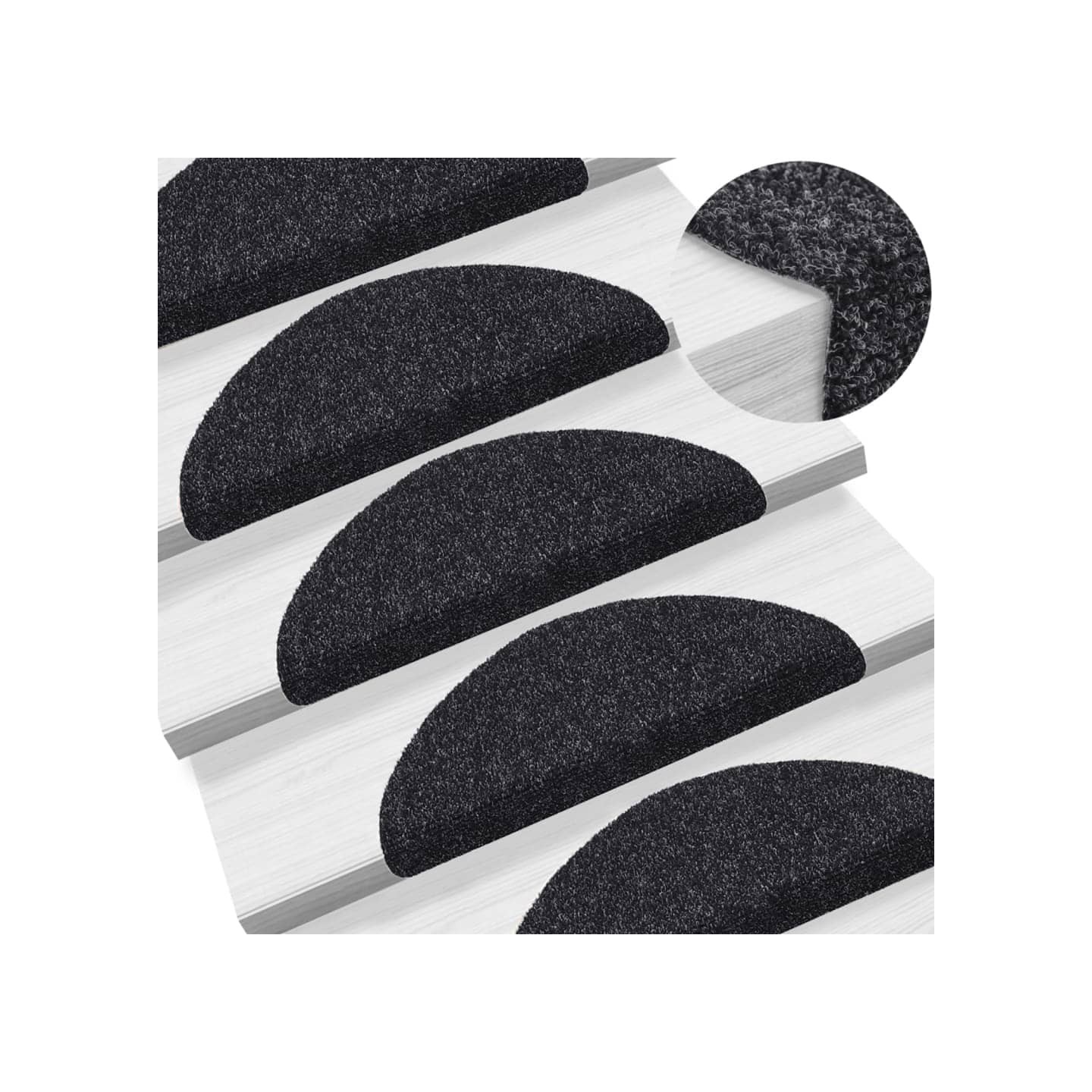 Tapis d'escalier autocollants 15 pièces 56x17x3 cm Noir
