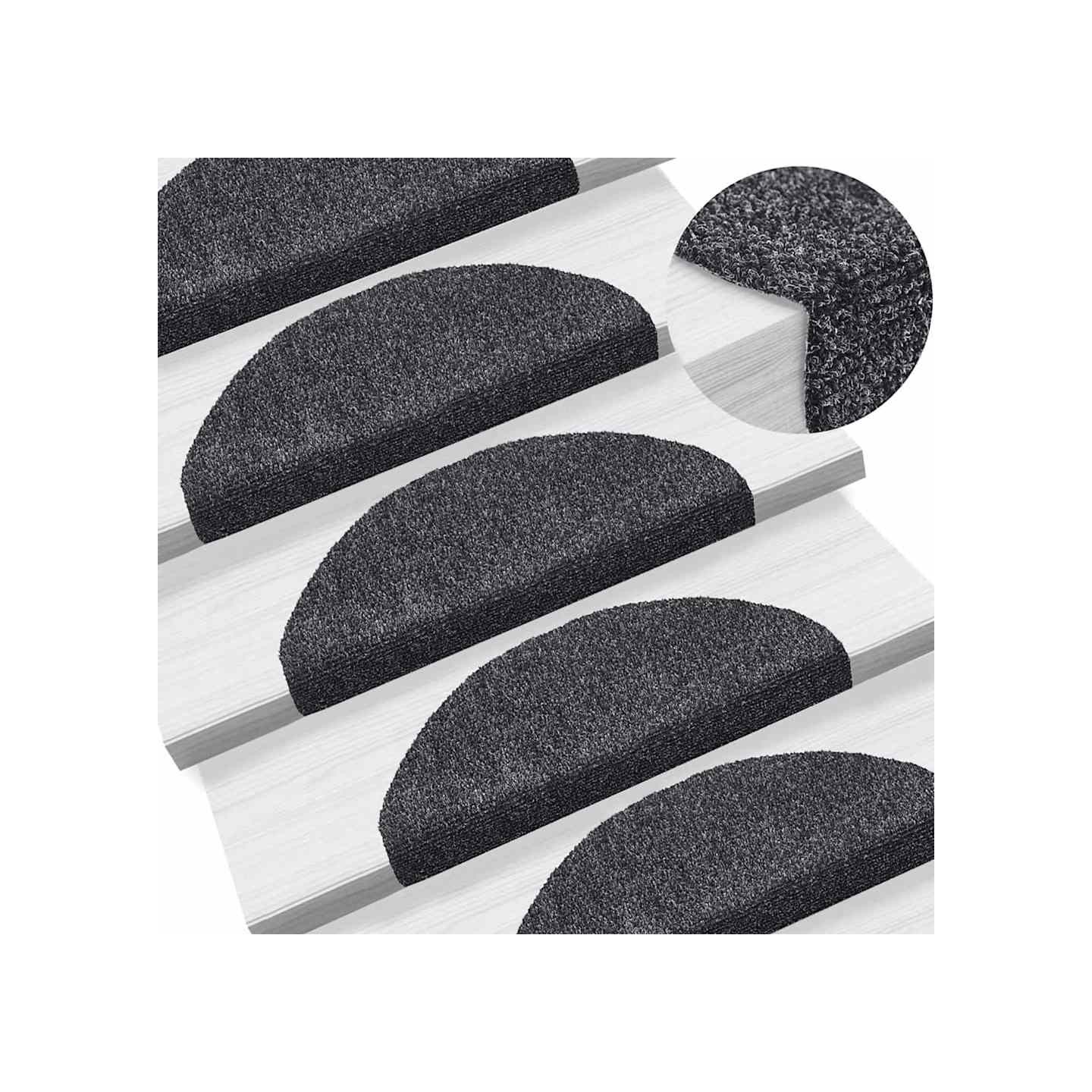 Tapis d'escalier autocollants 15 pièces 65 x 21 x 4 cm Gris foncé Demi-rond Grand