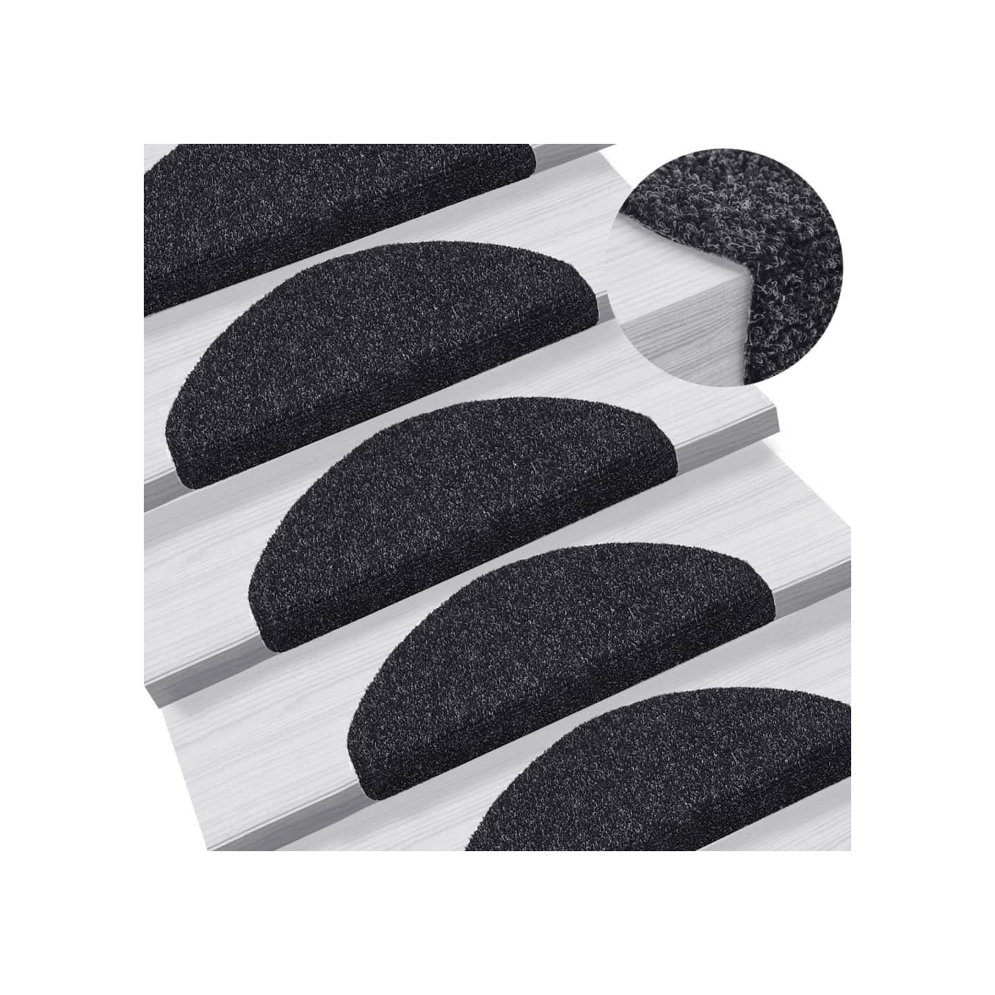 Tapis d'escalier autocollants 15 pièces 65x21x4 cm Noir