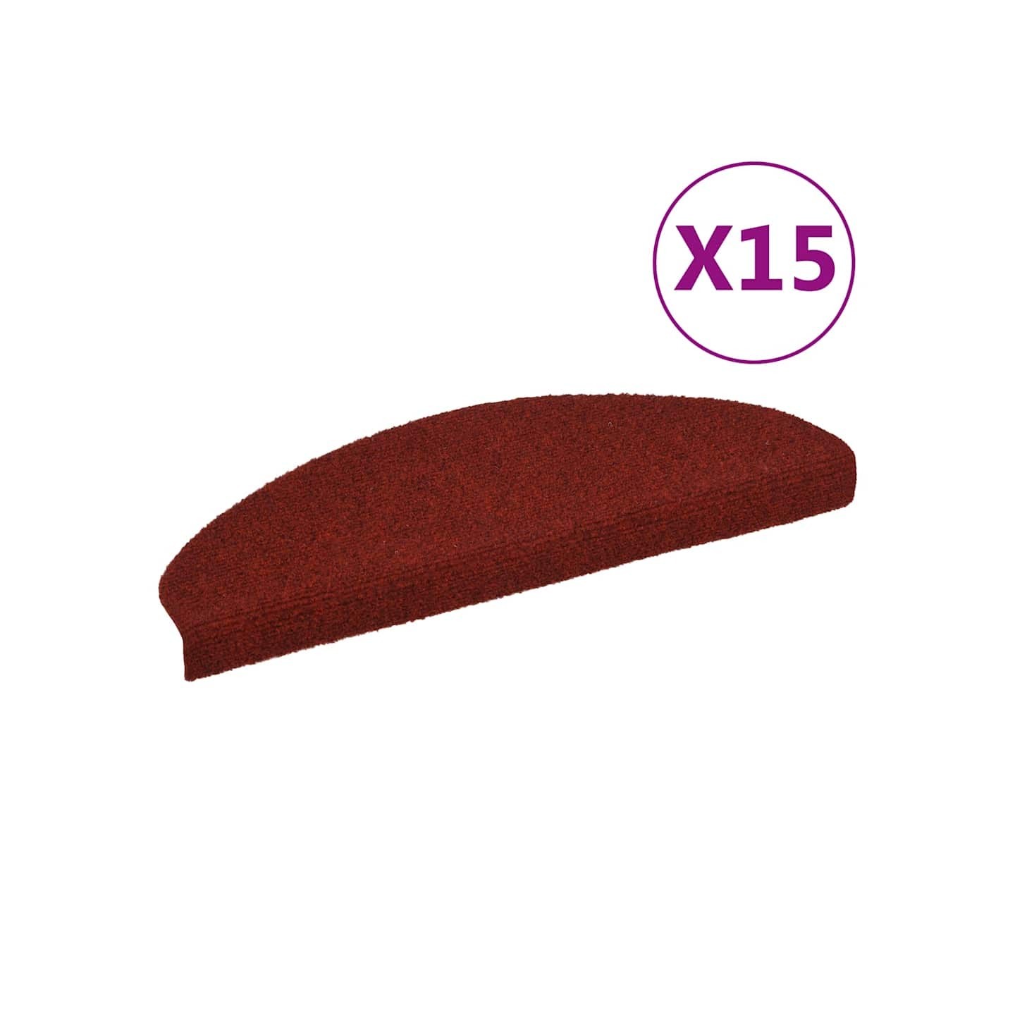 Tapis d'escalier autocollants 15 pièces 65 x 21 x 4 cm Bordeaux Rouge Demi-rond Grand