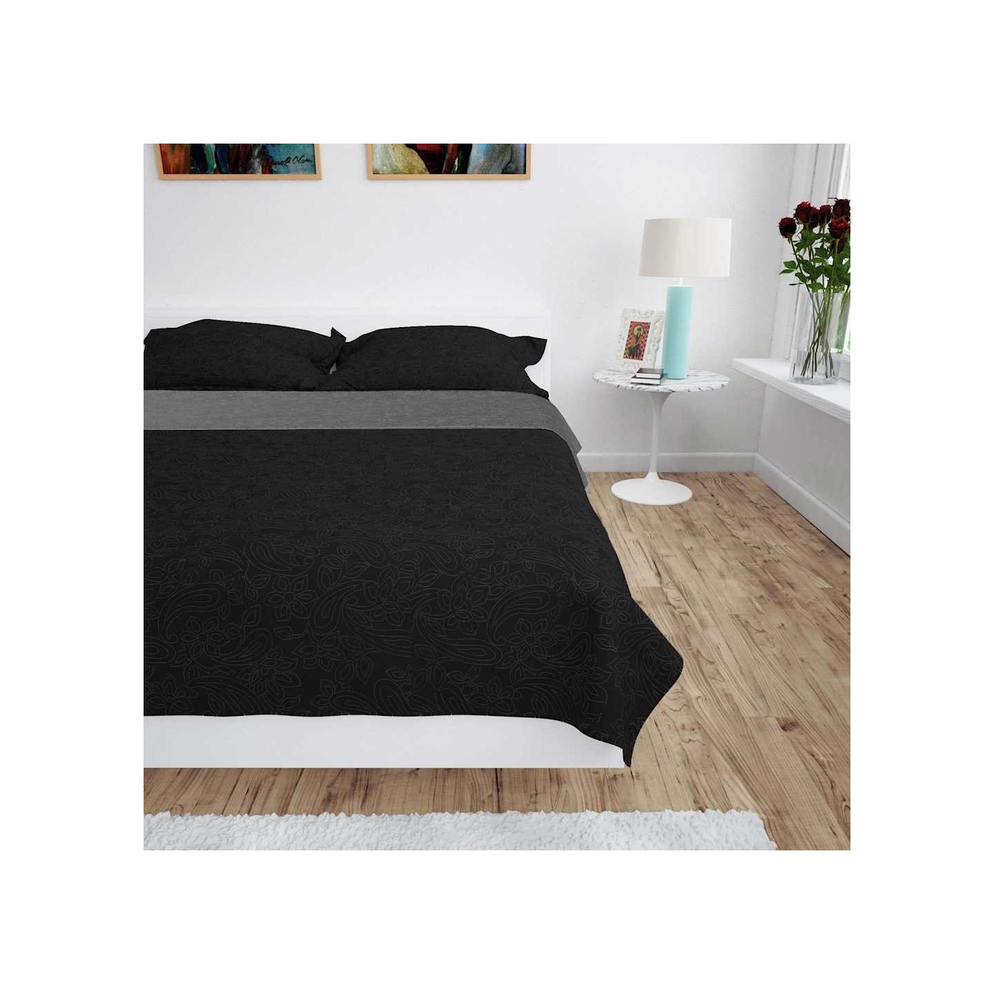 Couvre-lit à double face matelassé 220 x 240 cm Gris et noir