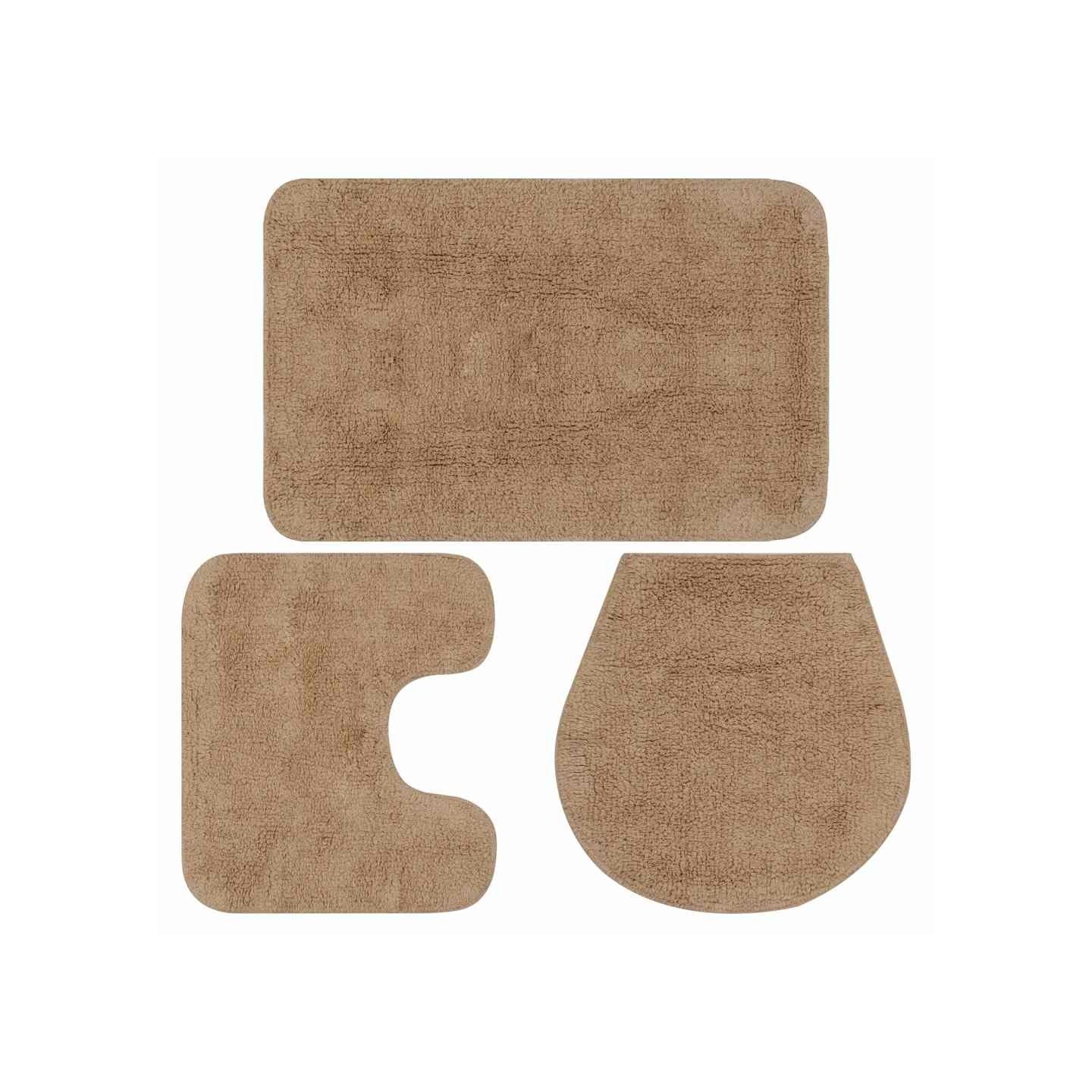 Jeu de tapis de salle de bain 3 pcs Tissu Beige