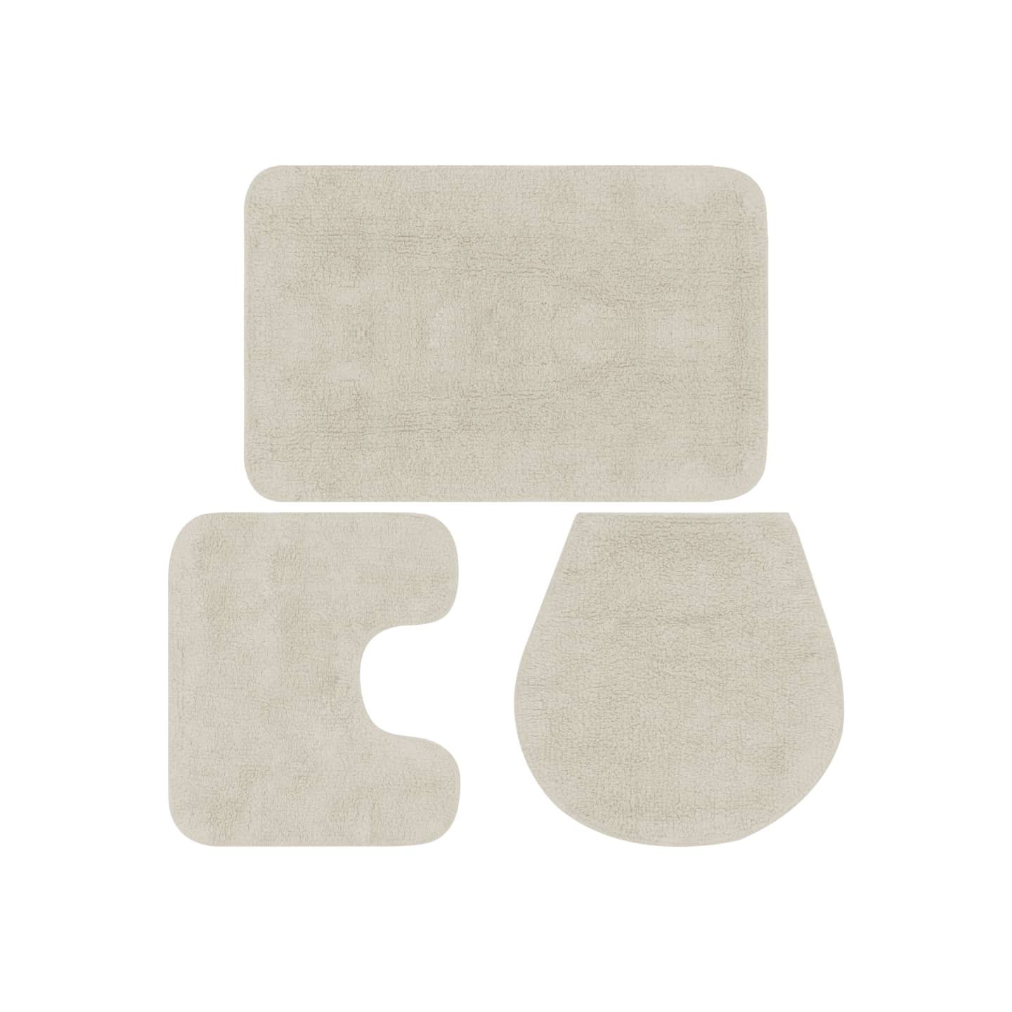 Jeu de tapis de salle de bain 3 pcs Tissu Blanc