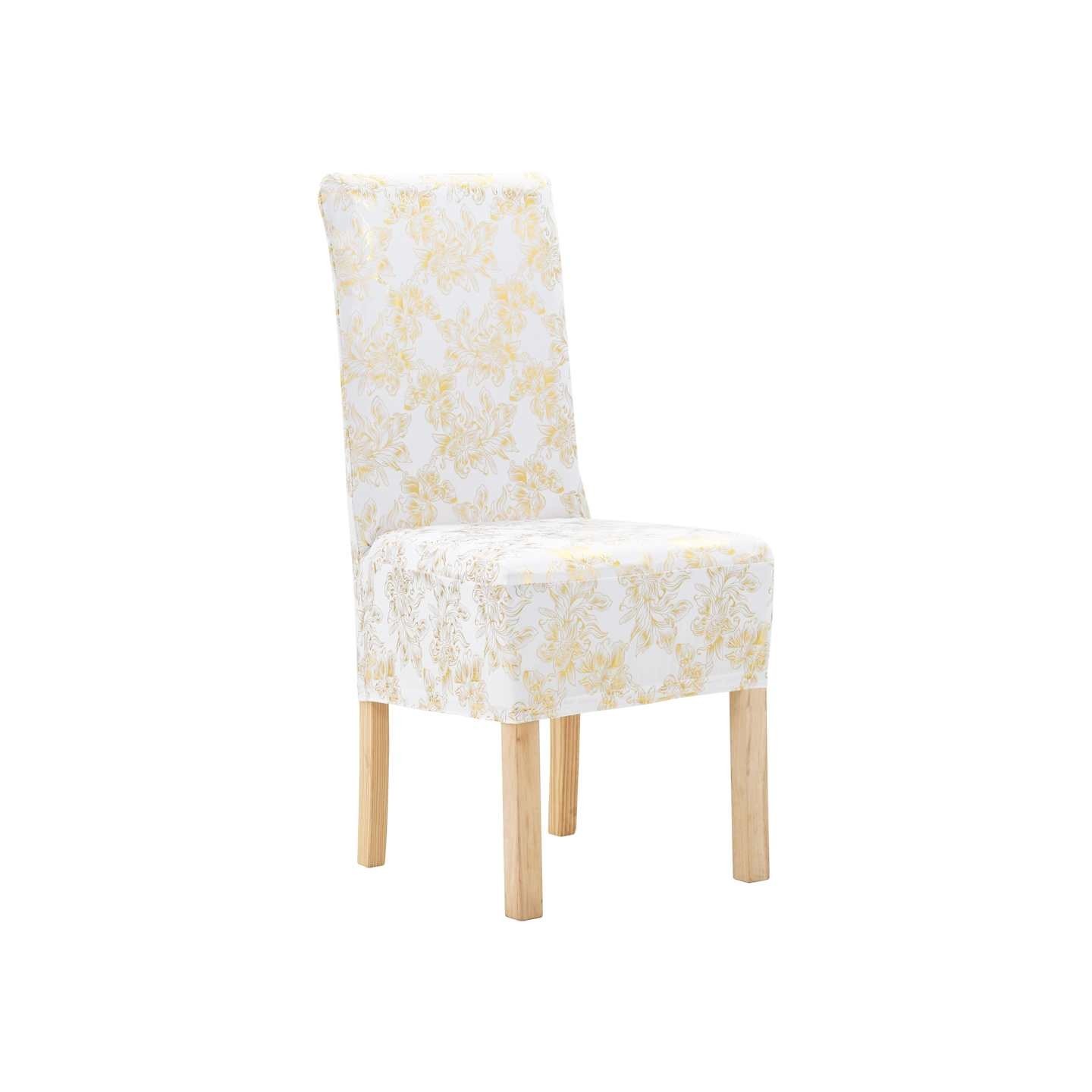 Housses extensibles de chaise 6 pcs Blanc avec imprimé doré