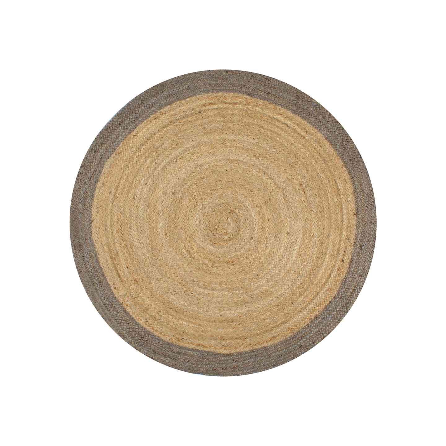 Tapis fait à la main Jute avec bord gris 90 cm