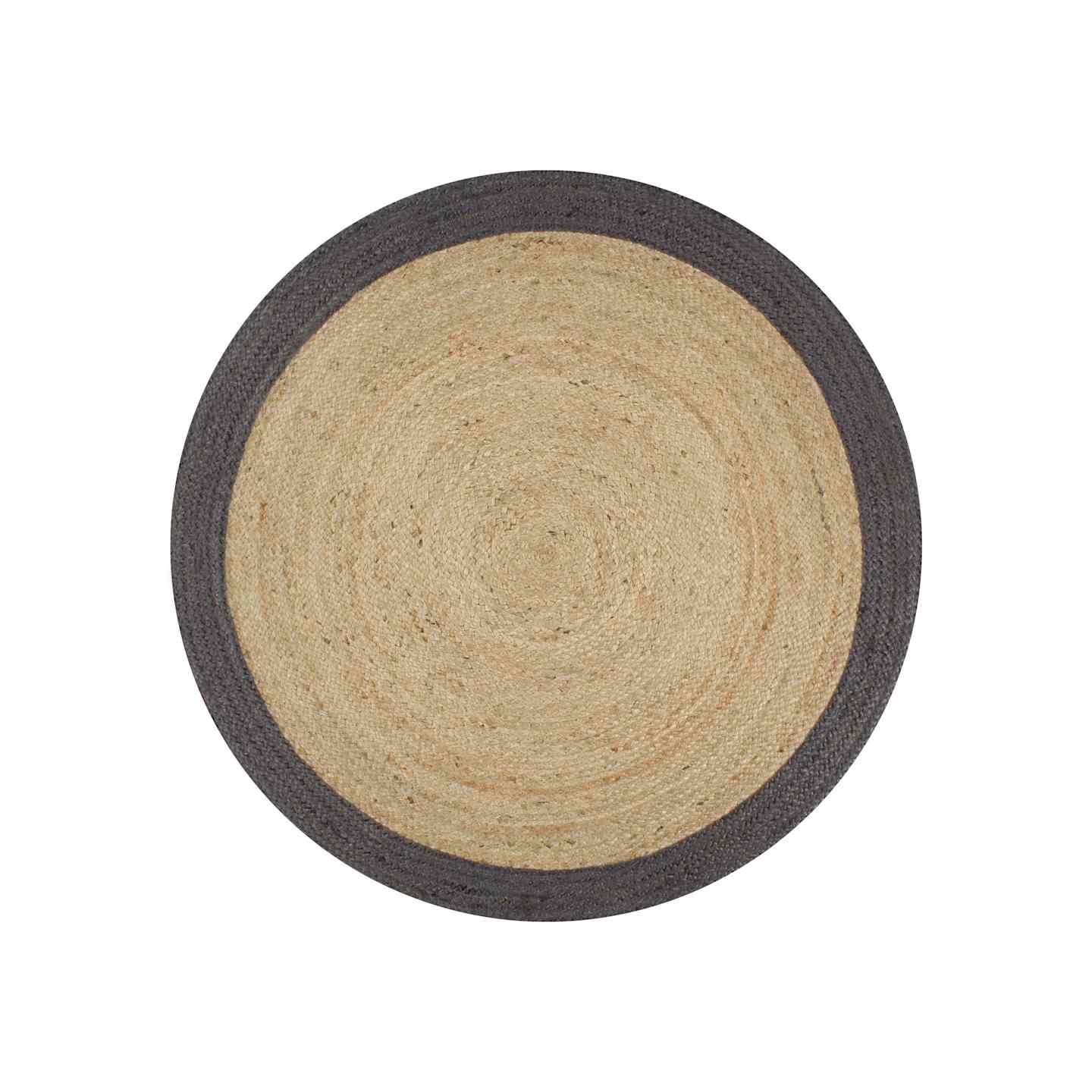 Tapis fait à la main Jute avec bord gris foncé 150 cm
