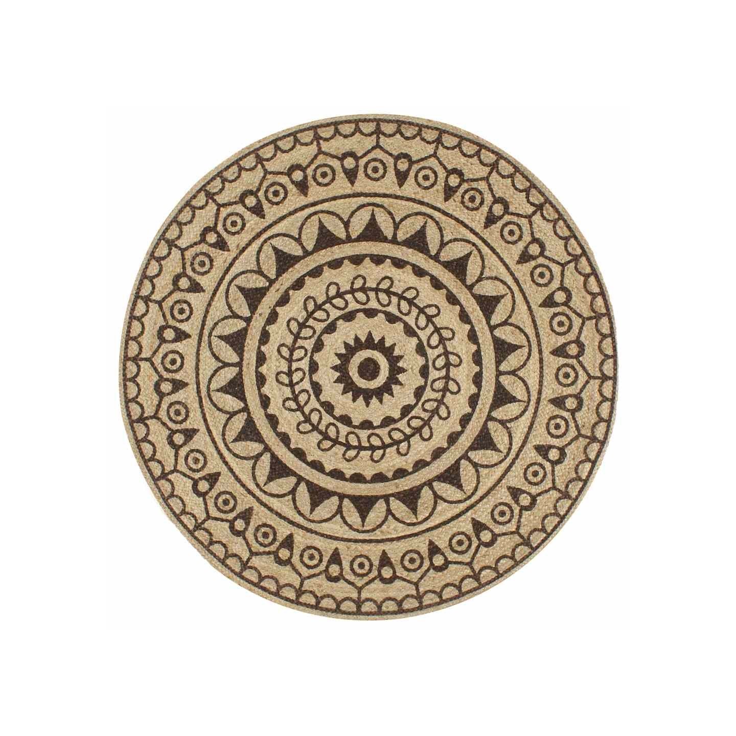 Tapis fait à la main Jute avec imprimé marron foncé 90 cm