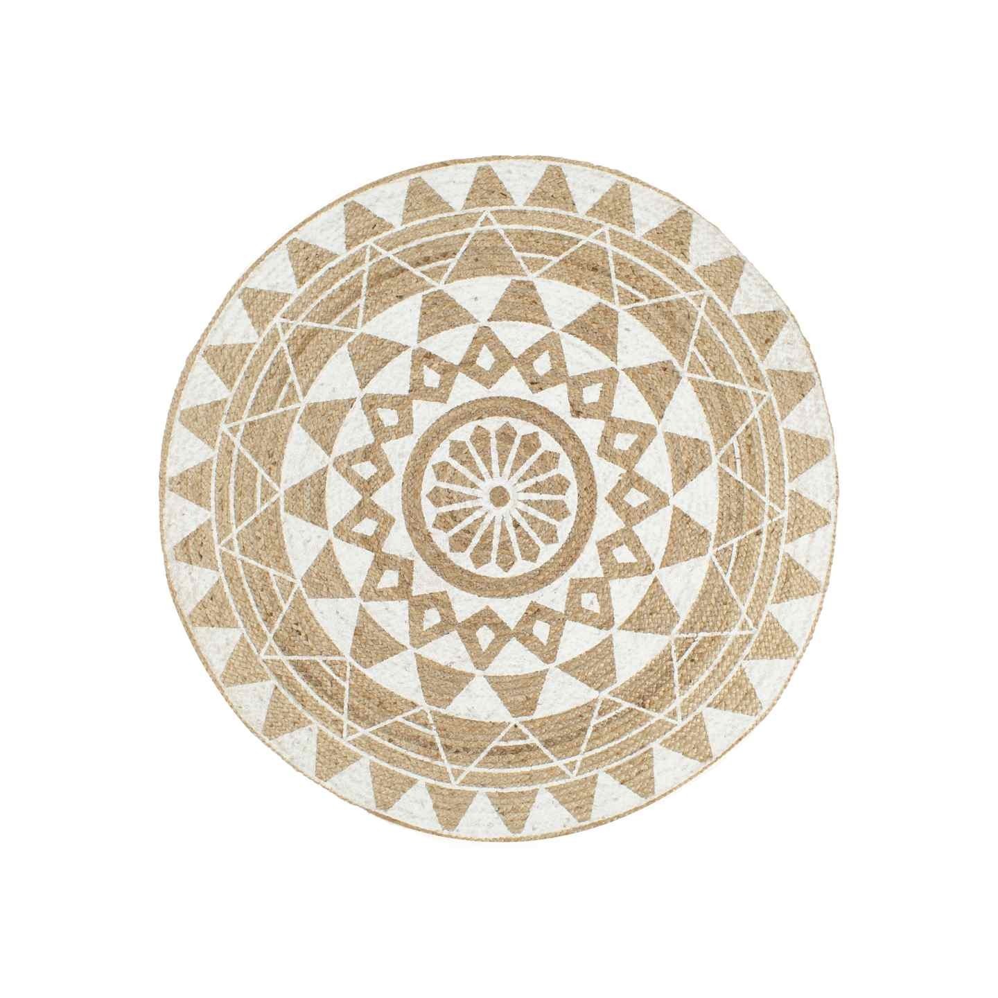 Tapis fait à la main Jute avec imprimé blanc 120 cm
