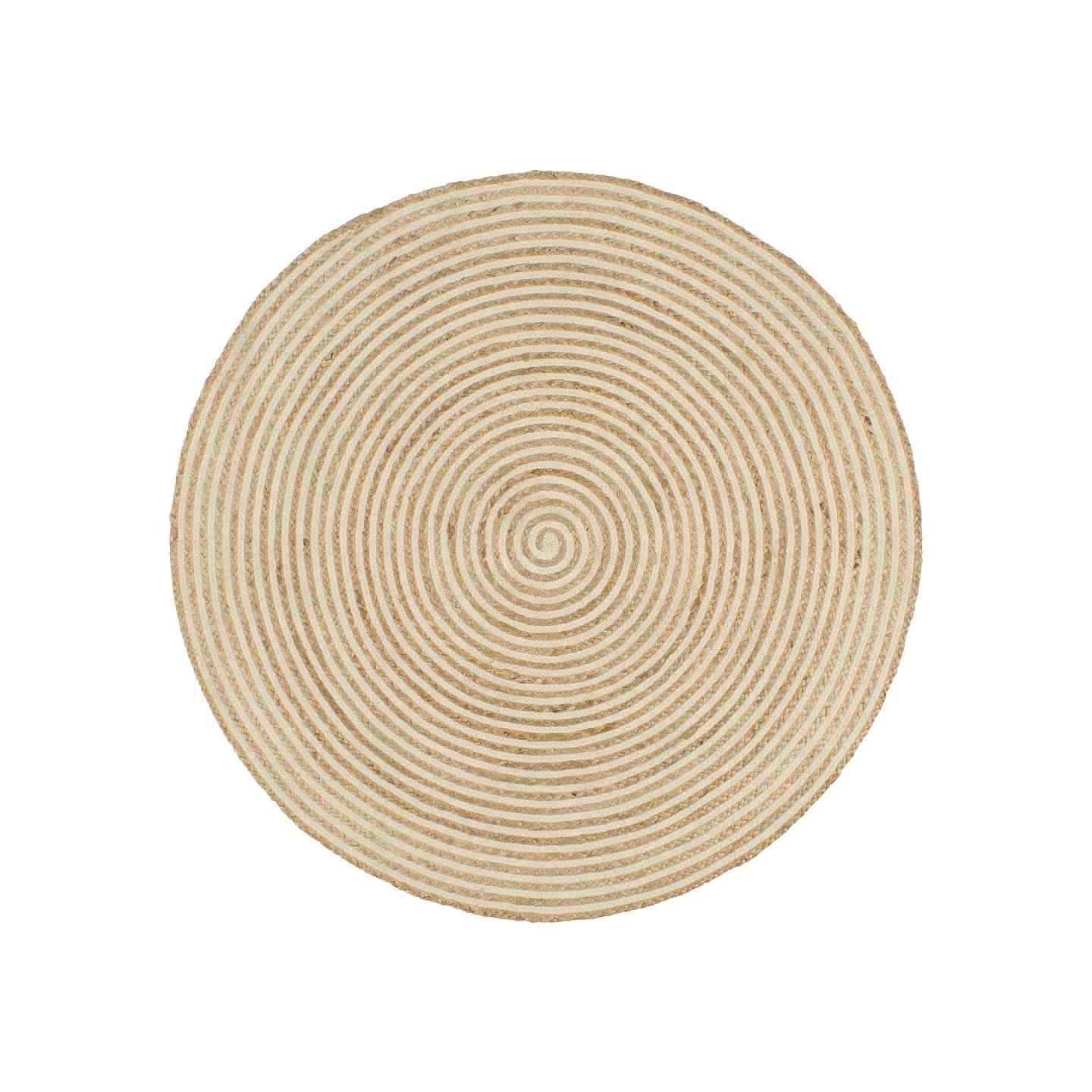 Tapis fait à la main Jute avec design de spirale Blanc 120 cm