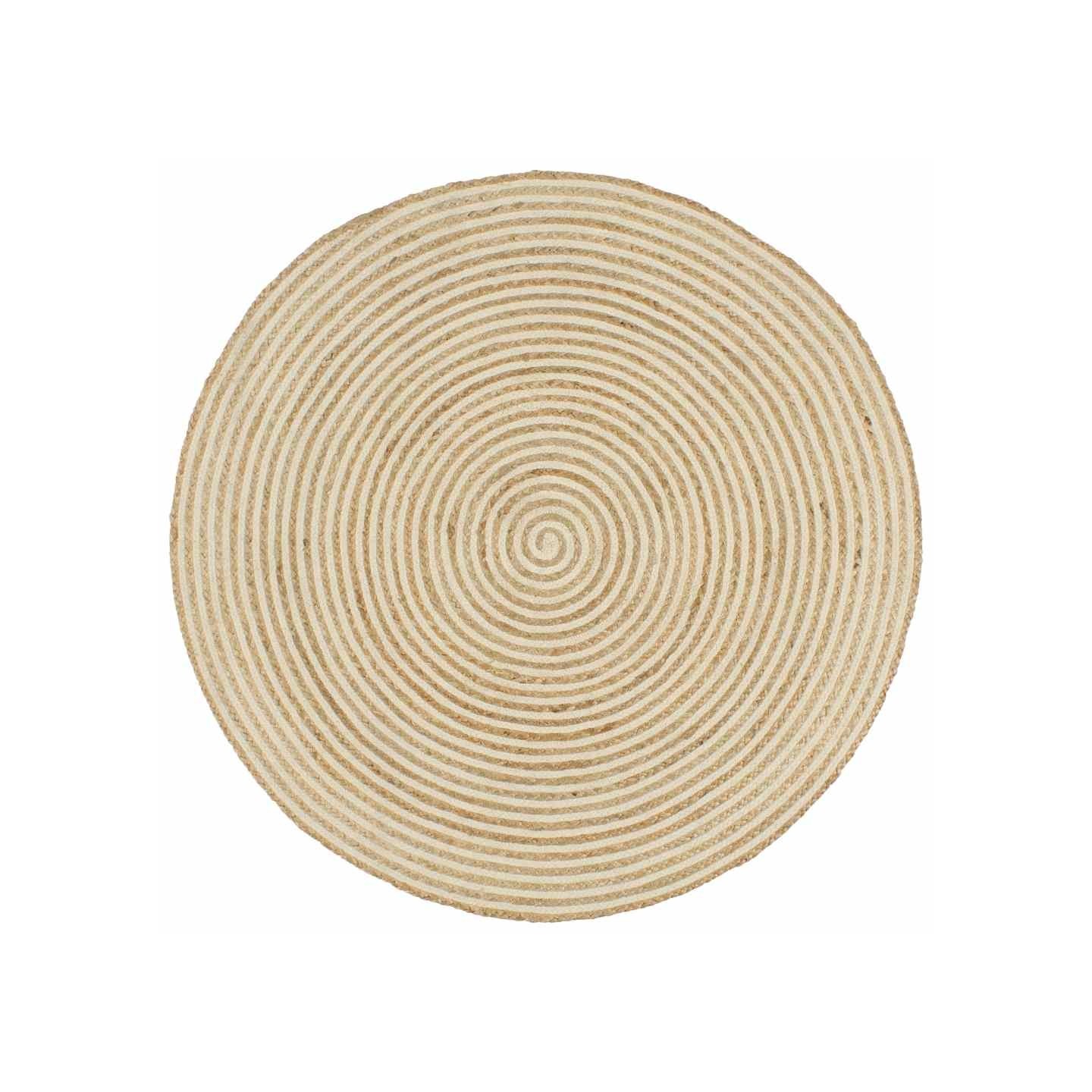 Tapis fait à la main Jute avec design de spirale Blanc 150 cm