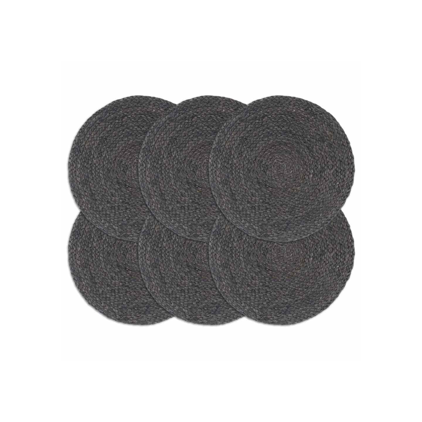 Napperons 6 pcs Gris foncé Plain 38 cm Rond Jute